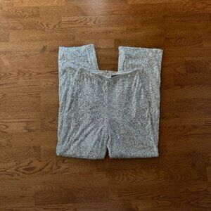 Lulus Women Sequin Pants XS Silver Beige lined Wide Straight Leg Sparkle High